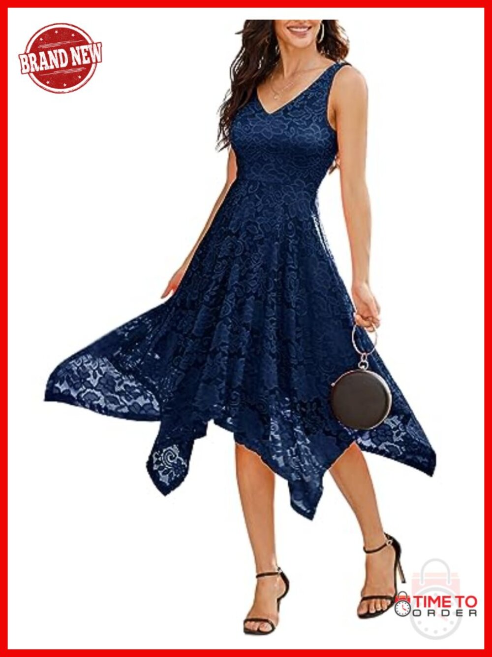Lace Cocktail Dress Sleeveless V-Neck Handkerchief Hem Wedding Guest